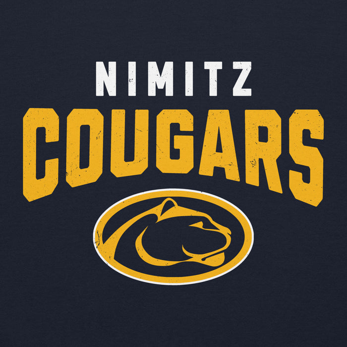 Close-up view of Nimitz High School Cougars Navy Blue Classic Unisex Hoodie 234