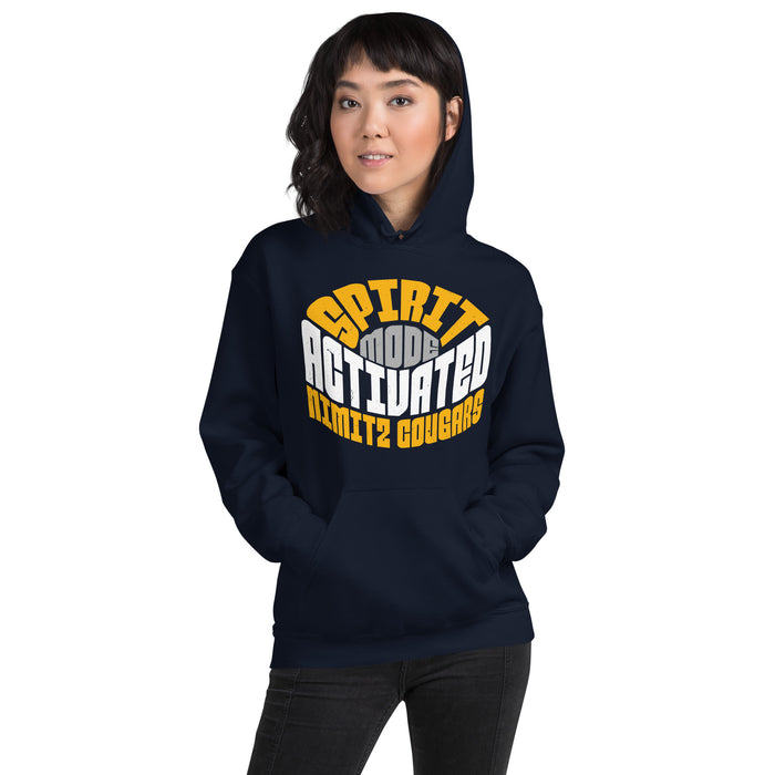 Woman wearing Nimitz High School Cougars Navy Blue Classic Unisex Hoodie 242