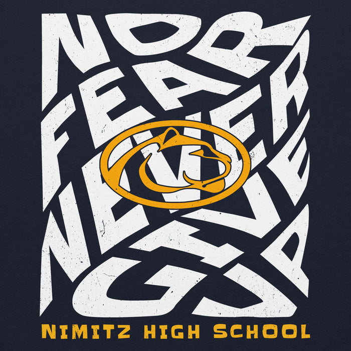 Close-up view of Nimitz High School Cougars Navy Blue Classic Unisex Hoodie 236