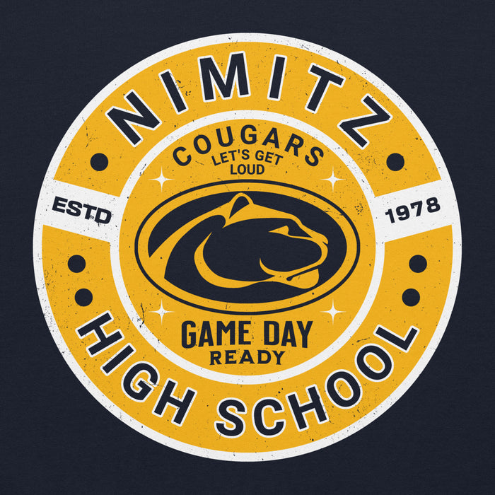 Close-up view of Nimitz High School Cougars Navy Blue Classic Unisex Hoodie 239