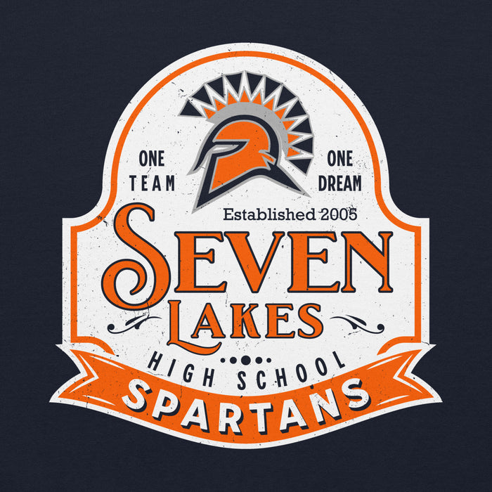 Close-up view of Seven Lakes High School Spartans Navy Blue Classic Unisex Hoodie 219