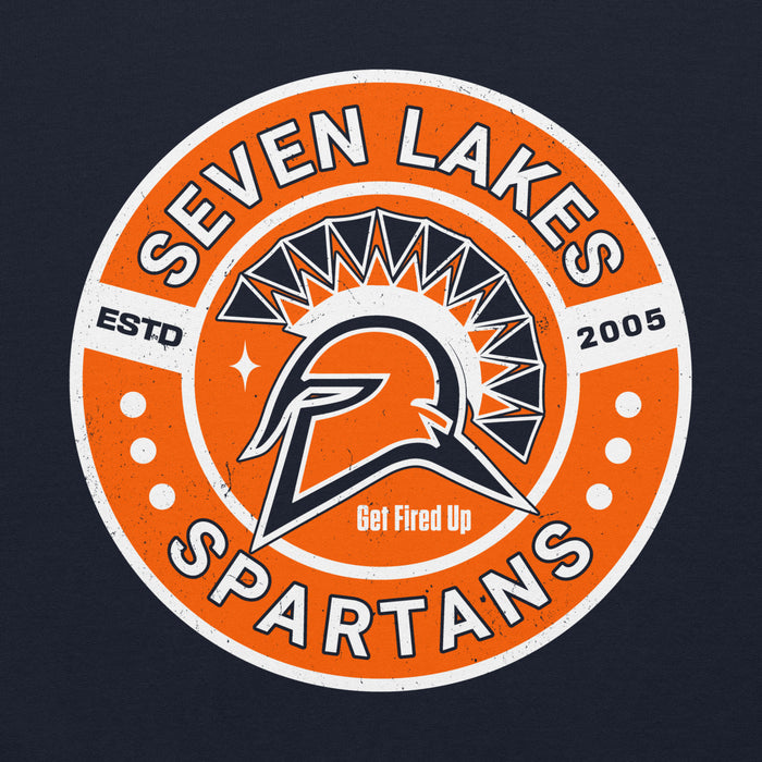 Close-up view of Seven Lakes High School Spartans Navy Blue Classic Unisex Hoodie 239