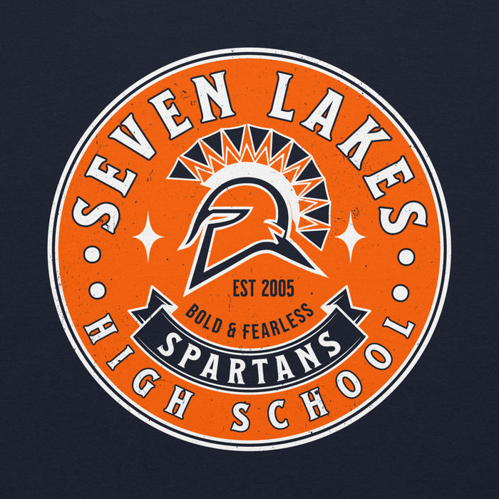 Close-up view of Seven Lakes High School Spartans Navy Blue Classic Unisex Hoodie 215