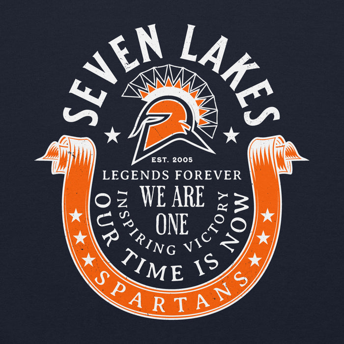 Close-up view of Seven Lakes High School Spartans Navy Blue Classic Unisex Hoodie 229