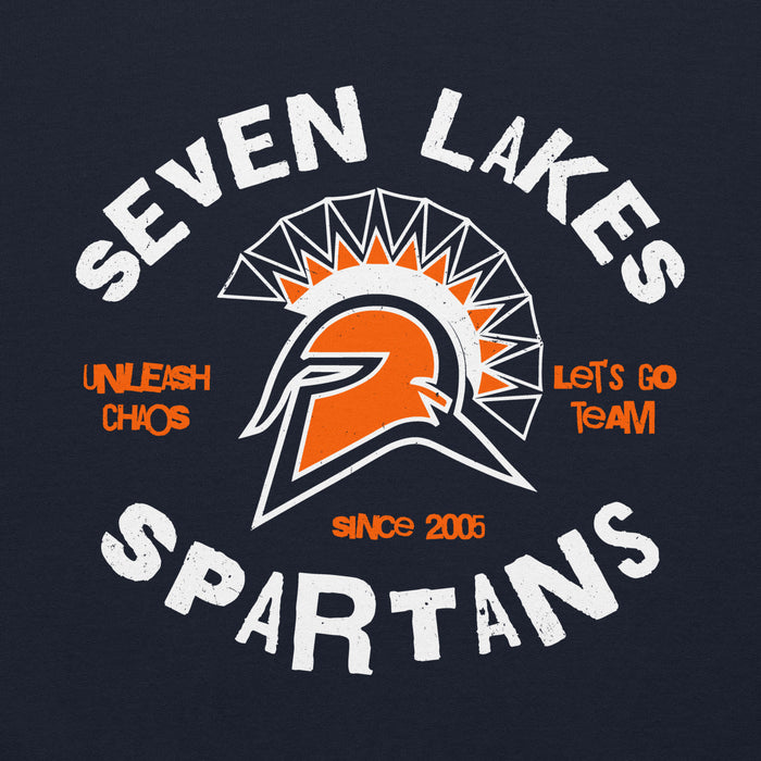 Close-up view of Seven Lakes High School Spartans Navy Blue Classic Unisex Hoodie 228