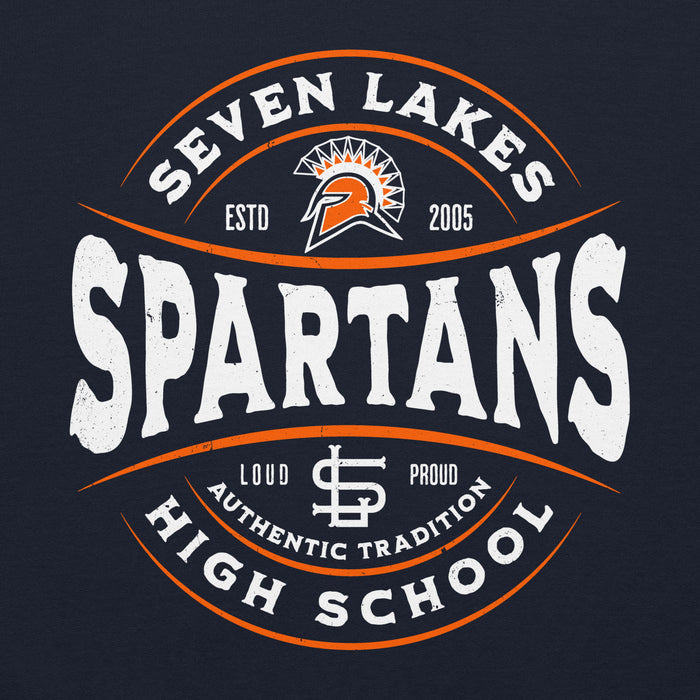 Close-up view of Seven Lakes High School Spartans Navy Blue Classic Unisex Hoodie 218