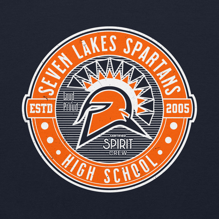 Close-up view of Seven Lakes High School Spartans Navy Blue Classic Unisex Hoodie 224