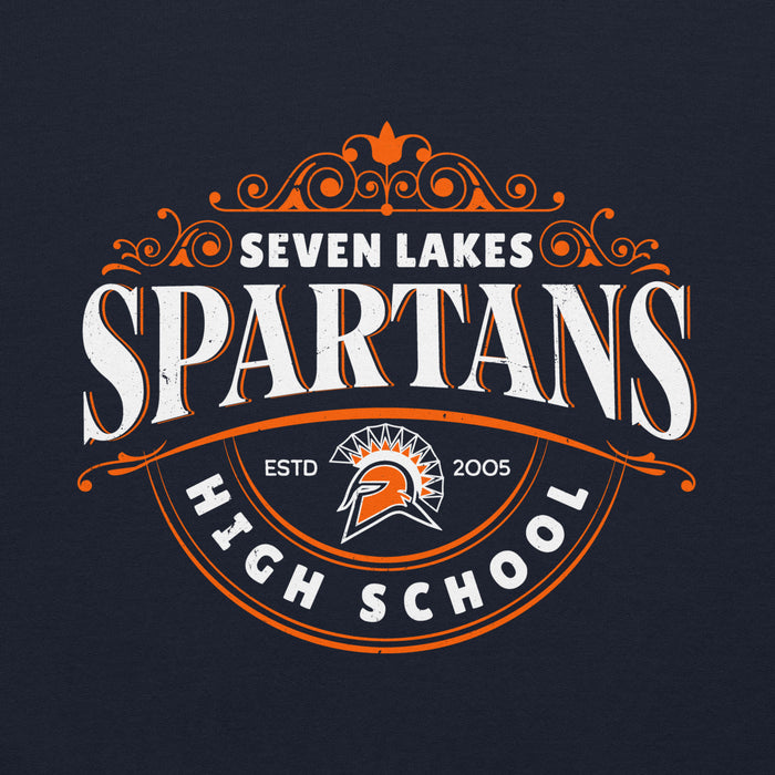 Close-up view of Seven Lakes High School Spartans Navy Blue Classic Unisex Hoodie 211