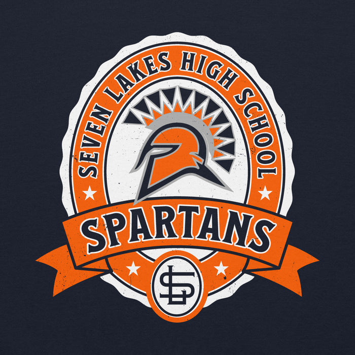 Close-up view of Seven Lakes High School Spartans Navy Blue Classic Unisex Hoodie 212