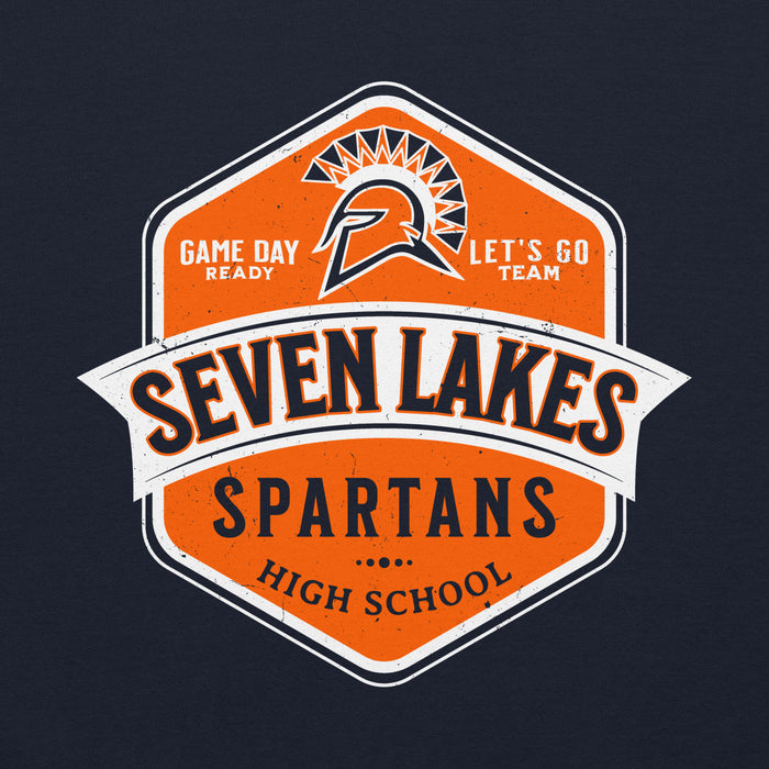 Close-up view of Seven Lakes High School Spartans Navy Blue Classic Unisex Hoodie 209