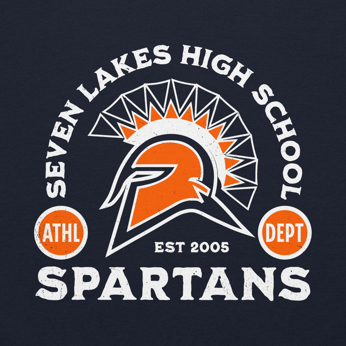 Close-up view of Seven Lakes High School Spartans Navy Blue Classic Unisex Hoodie 208