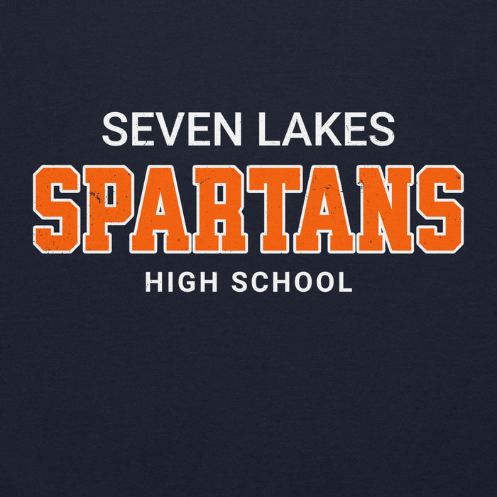 Close-up view of Seven Lakes High School Spartans Navy Blue Classic Unisex Hoodie 002