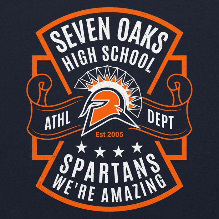 Close-up view of Seven Lakes High School Spartans Navy Blue Classic Unisex Hoodie 207