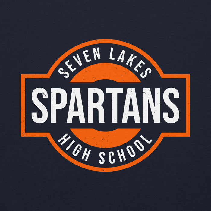 Close-up view of Seven Lakes High School Spartans Navy Blue Classic Unisex Hoodie 011