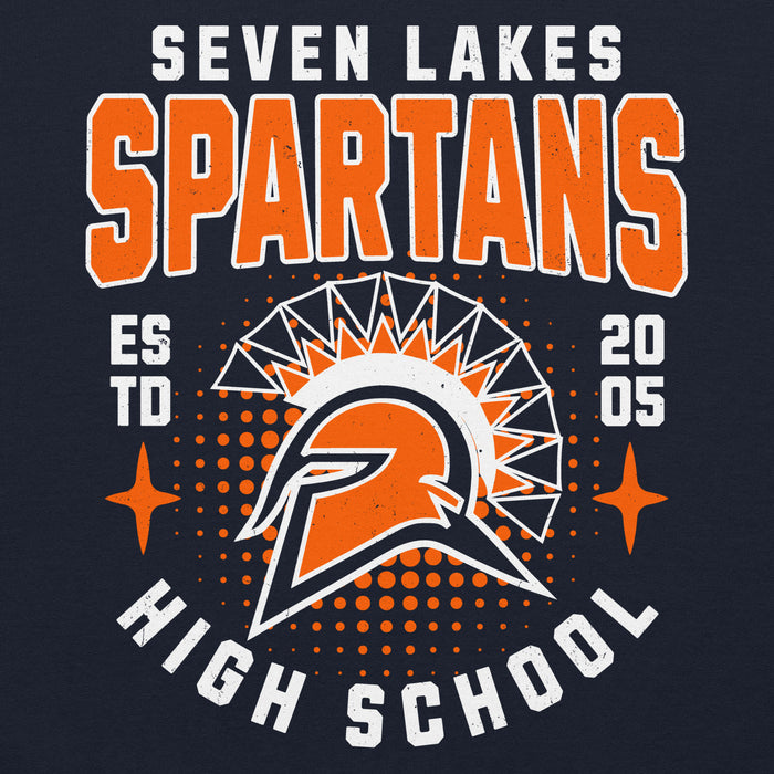 Close-up view of Seven Lakes High School Spartans Navy Blue Classic Unisex Hoodie 204