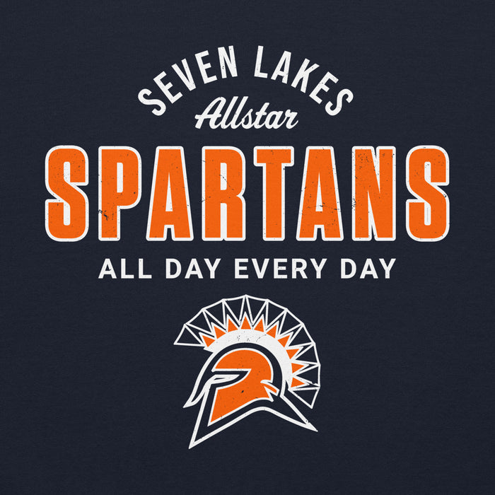 Close-up view of Seven Lakes High School Spartans Navy Blue Classic Unisex Hoodie 034