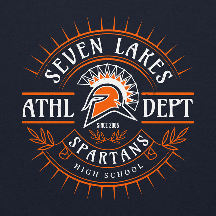 Close-up view of Seven Lakes High School Spartans Navy Blue Classic Unisex Hoodie 201