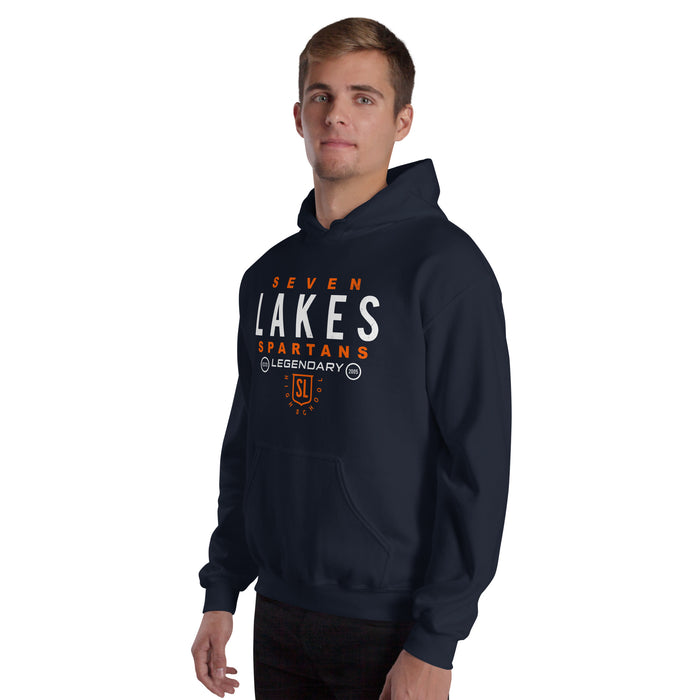 Man wearing Seven Lakes High School Spartans Navy Classic Unisex Hoodie 003