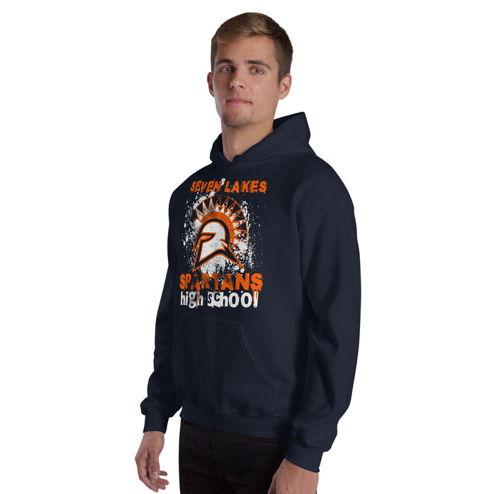 Man wearing Seven Lakes High School Spartans Navy Classic Unisex Hoodie 205