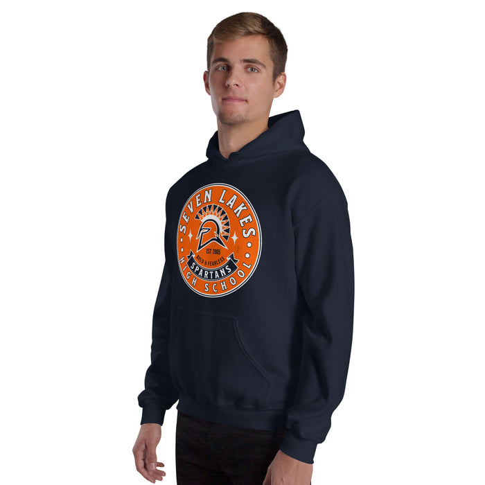 Man wearing Seven Lakes High School Spartans Navy Classic Unisex Hoodie 215