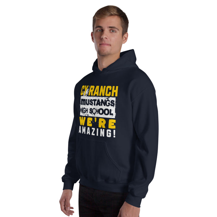 Man wearing Cypress Ranch High School Mustangs Navy Classic Unisex Hoodie 231