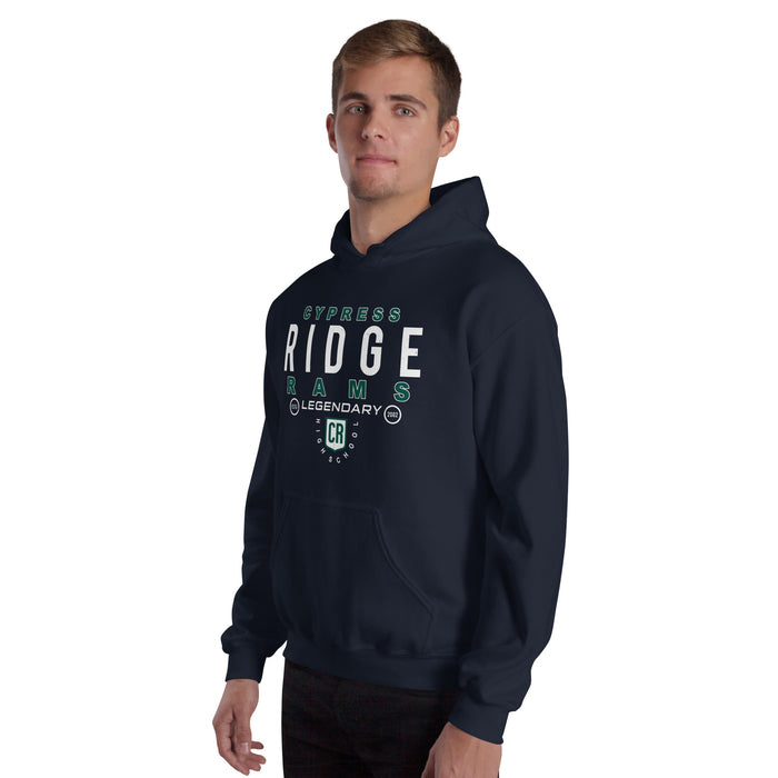 Man wearing Cypress Ridge High School Rams Navy Classic Unisex Hoodie 003