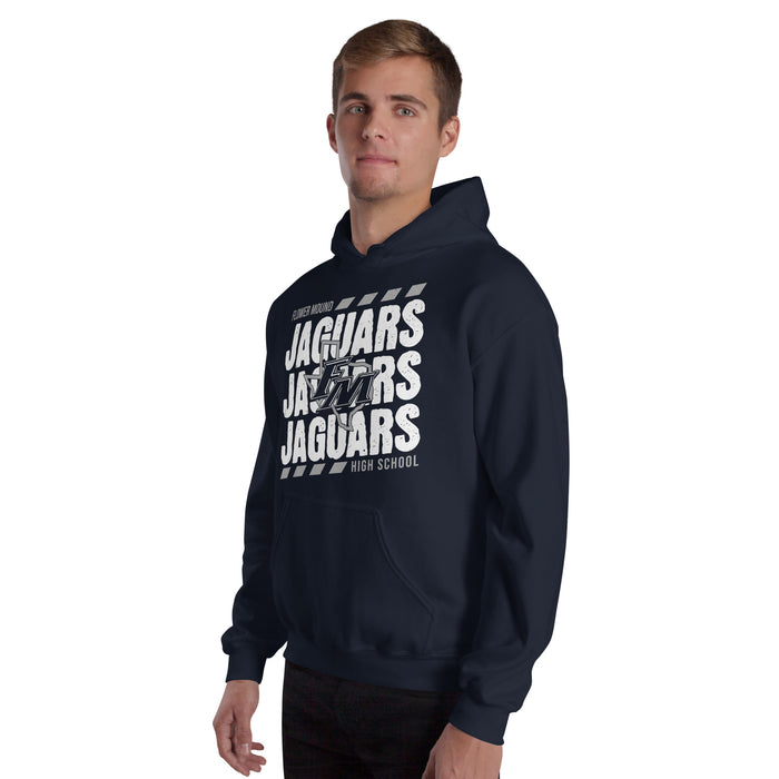 Man wearing Flower Mound High School Jaguars Navy Blue Classic Unisex Hoodie 223