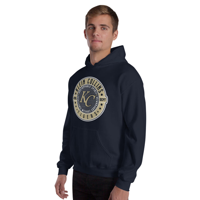 Man wearing Klein Collins High School Tigers Navy Classic Unisex Hoodie 224