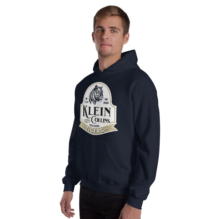 Man wearing Klein Collins High School Tigers Navy Classic Unisex Hoodie 219