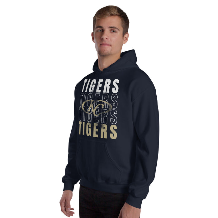 Man wearing Klein Collins High School Tigers Navy Classic Unisex Hoodie 233