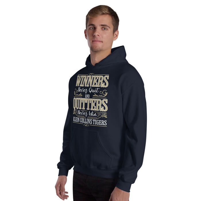 Man wearing Klein Collins High School Tigers Navy Classic Unisex Hoodie 237