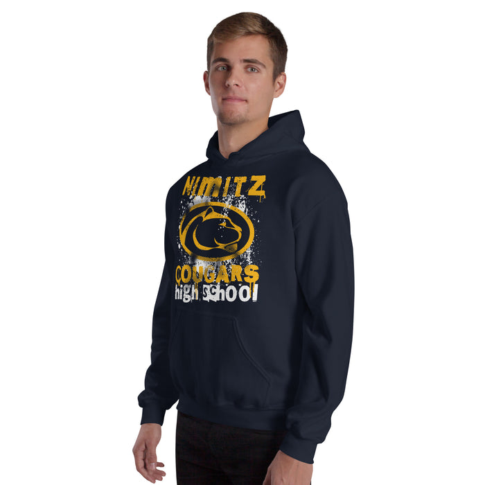 Man wearing Nimitz High School Cougars Navy Blue Classic Unisex Hoodie 205