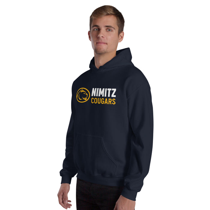 Man wearing Nimitz High School Cougars Navy Blue Classic Unisex Hoodie 200