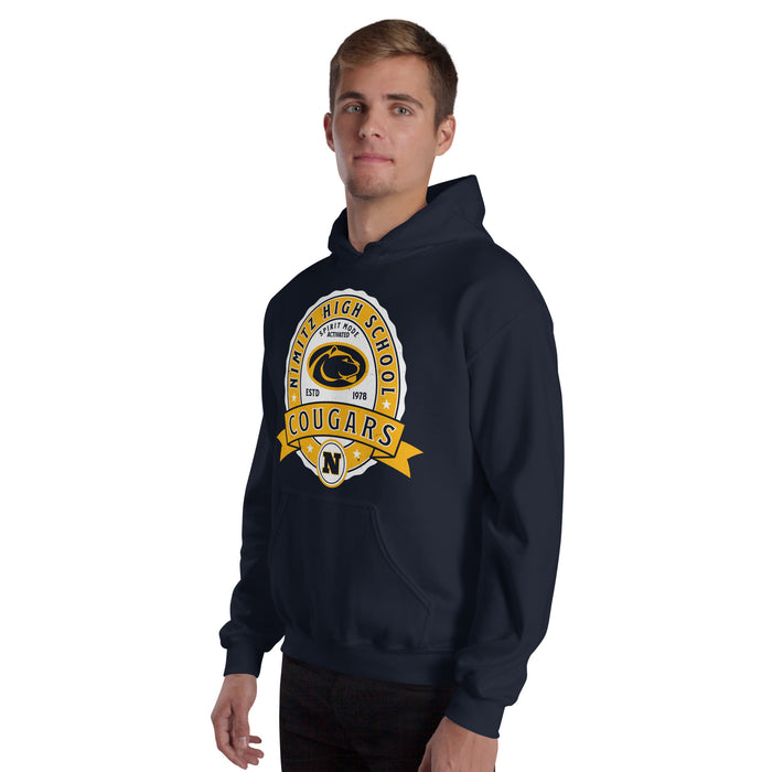 Man wearing Nimitz High School Cougars Navy Blue Classic Unisex Hoodie 212