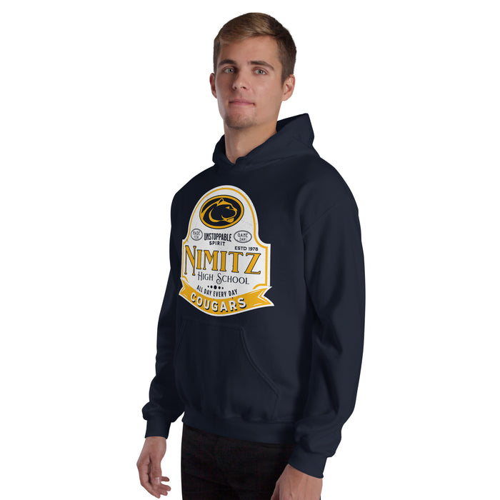 Man wearing Nimitz High School Cougars Navy Blue Classic Unisex Hoodie 219