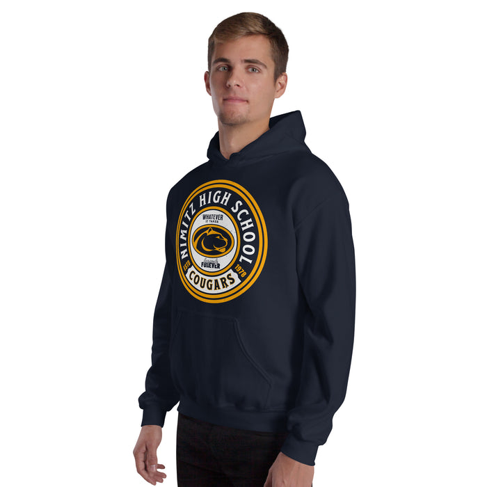 Man wearing Nimitz High School Cougars Navy Blue Classic Unisex Hoodie 220