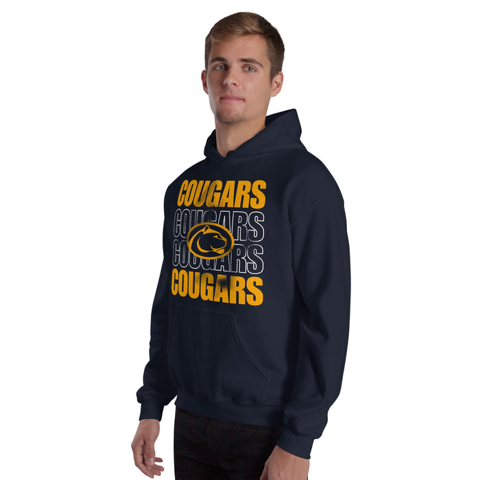 Man wearing Nimitz High School Cougars Navy Blue Classic Unisex Hoodie 233