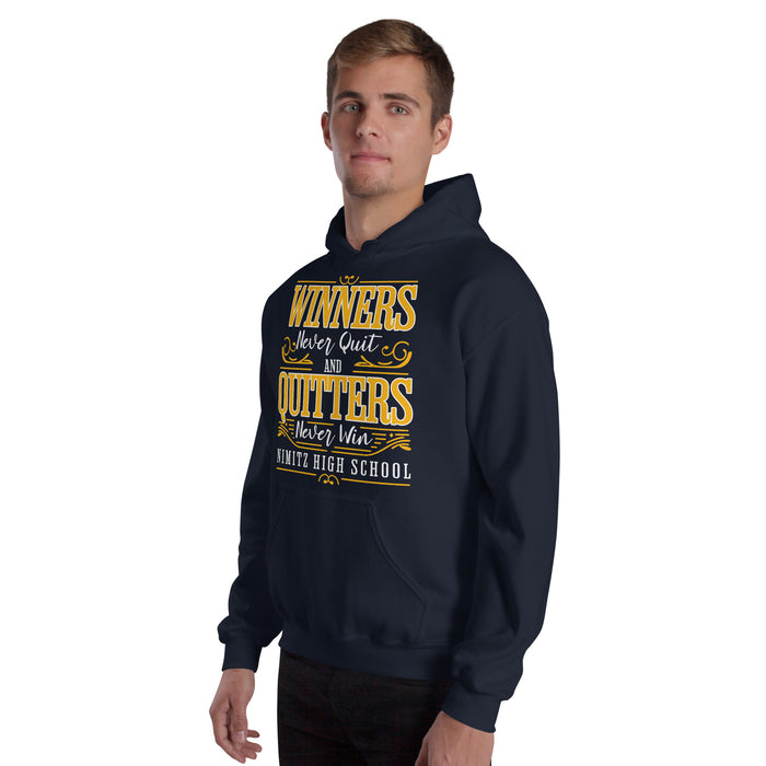 Man wearing Nimitz High School Cougars Navy Blue Classic Unisex Hoodie 237