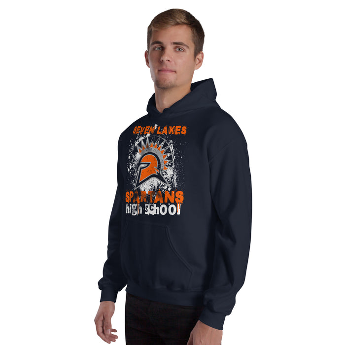 Man wearing Seven Lakes High School Spartans Navy Blue Classic Unisex Hoodie 205