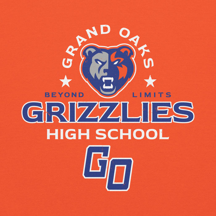 Close-up view of Grand Oaks High School Grizzlies Orange Classic Unisex Hoodie 222