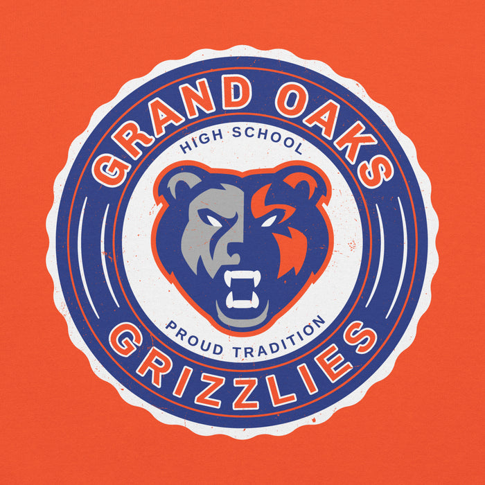 Close-up view of Grand Oaks High School Grizzlies Orange Classic Unisex Hoodie 216