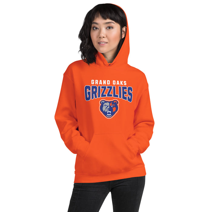 Woman wearing Grand Oaks High School Grizzlies Orange Classic Unisex Hoodie 234