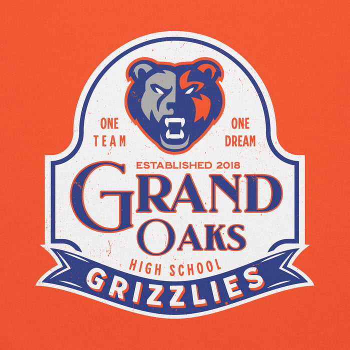 Close-up view of Grand Oaks High School Grizzlies Orange Classic Unisex Hoodie 219