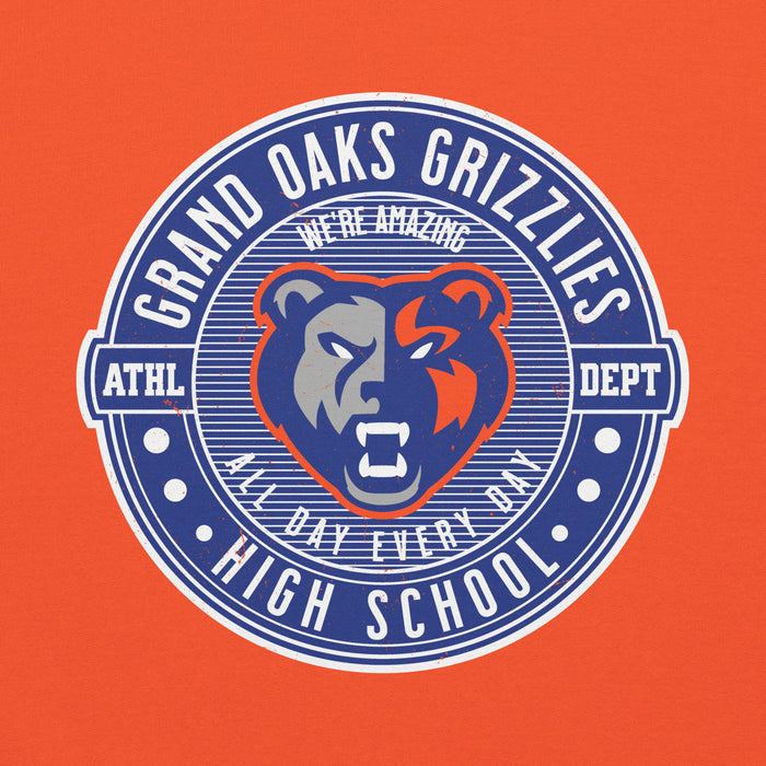 Close-up view of Grand Oaks High School Grizzlies Orange Classic Unisex Hoodie 224