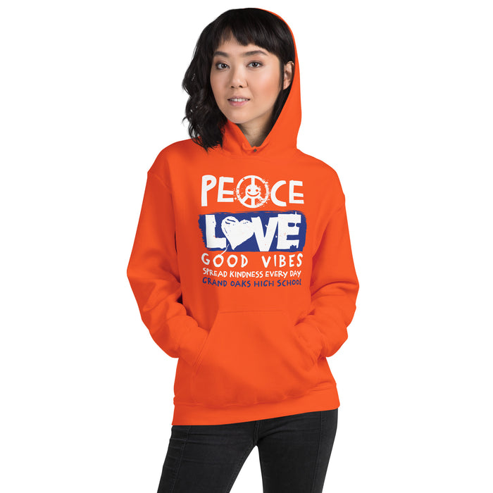 Woman wearing Grand Oaks High School Grizzlies Orange Classic Unisex Hoodie 240