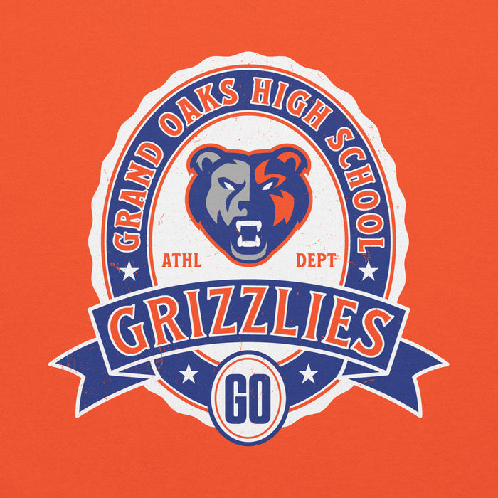 Close-up view o fGrand Oaks High School Grizzlies Orange Classic Unisex Hoodie 212