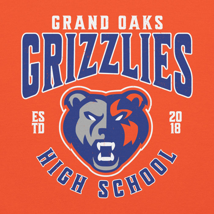 Close-up view of Grand Oaks High School Grizzlies Orange Classic Unisex Hoodie 213