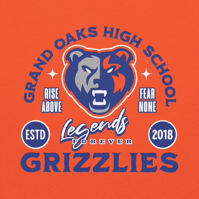 Close-up view of Grand Oaks High School Grizzlies Orange Classic Unisex Hoodie 208