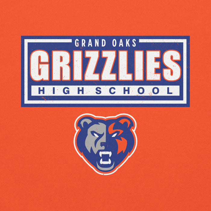 Close-up view of Grand Oaks High School Grizzlies Orange Classic Unisex Hoodie 049