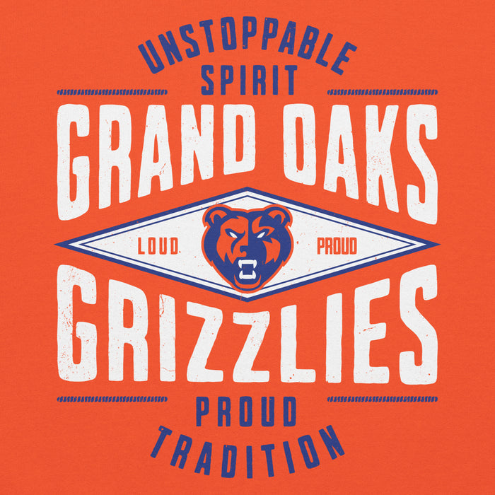 Close-up view of Grand Oaks High School Grizzlies Orange Classic Unisex Hoodie 210